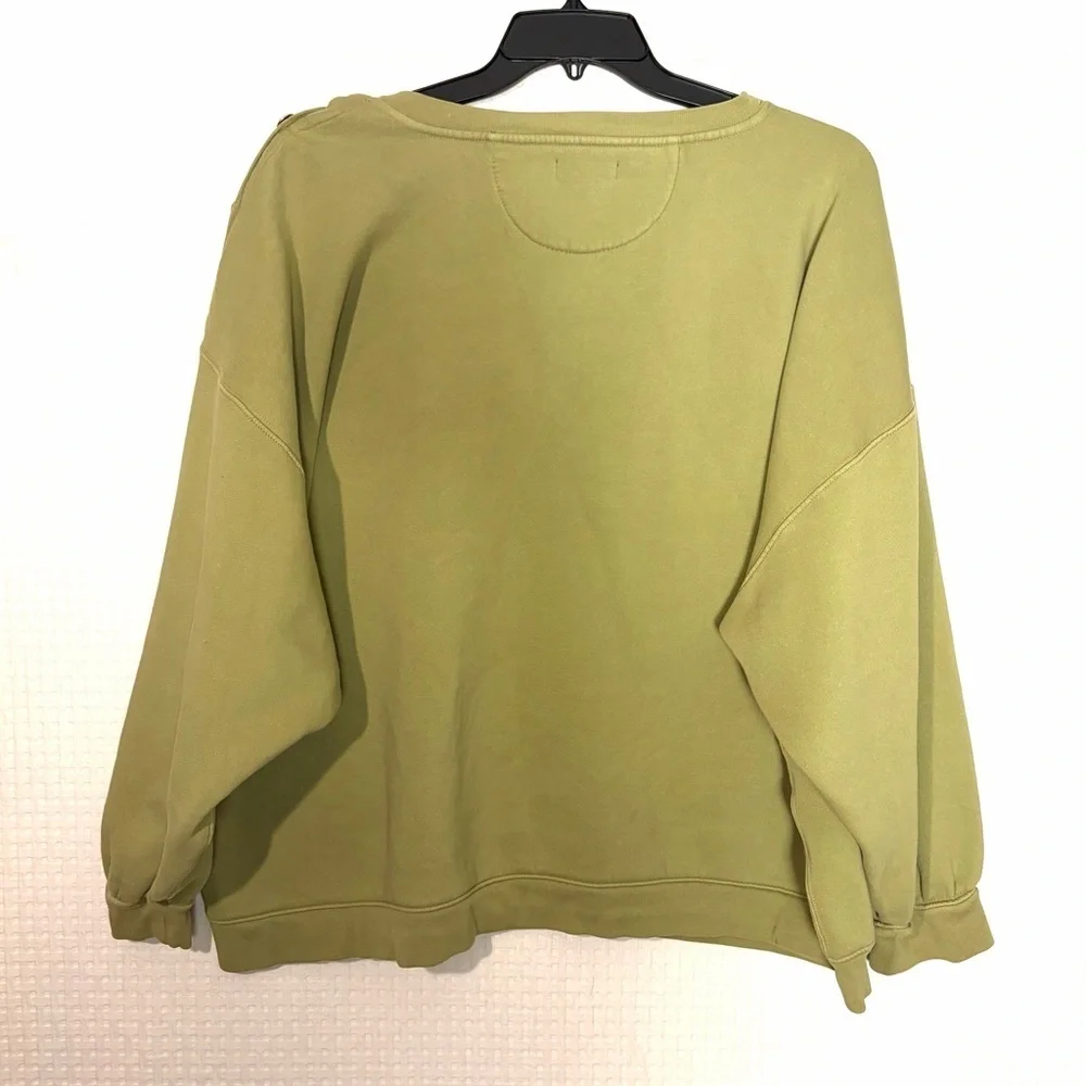 J. Crew Sweatshirt Womens 3X Green Heritage Cropped Boxy Gold Buttons Preppy